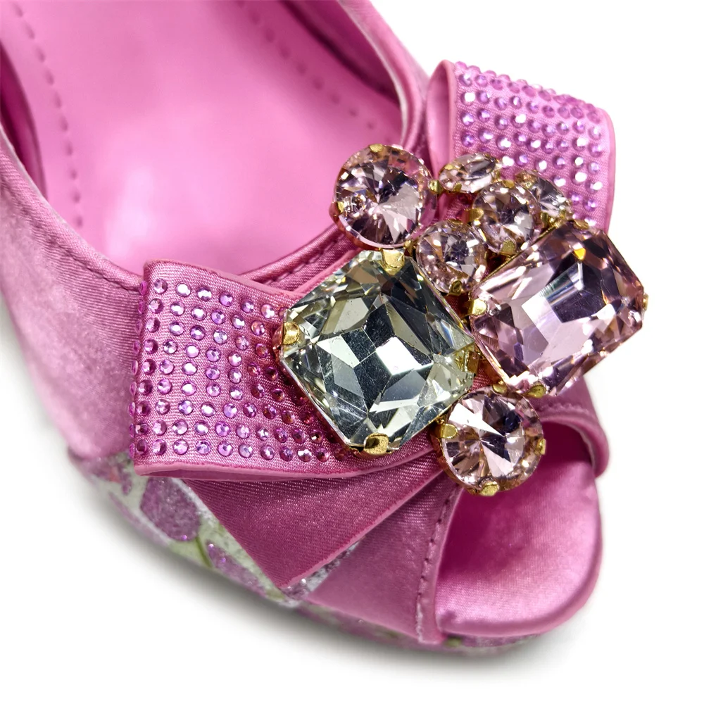 2024 Rhinestone Design INS Hot Sale New Arrivals African Shoes and Bag Set in Blue Color Open Toe Comfortable Women Heels