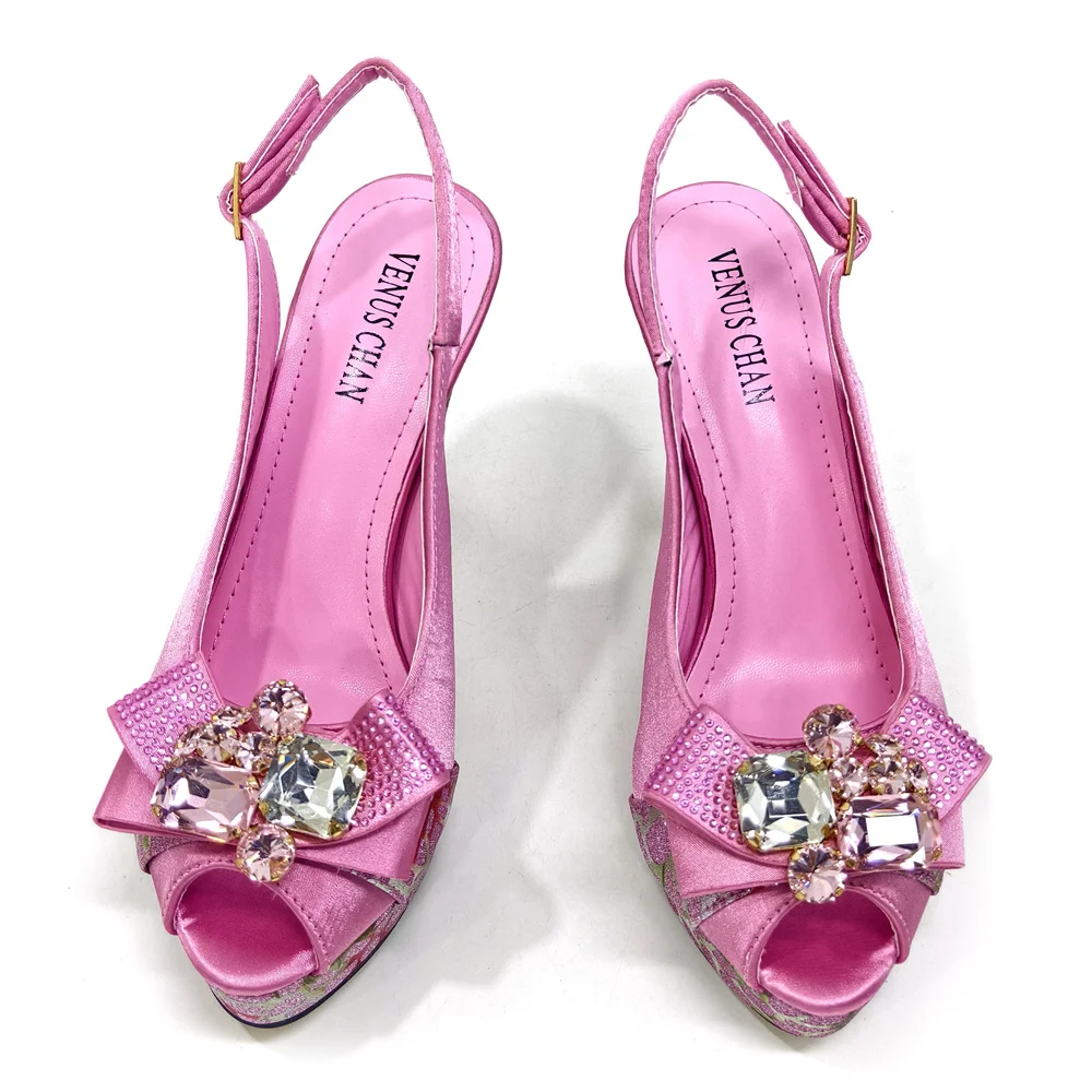 2024 Rhinestone Design INS Hot Sale New Arrivals African Shoes and Bag Set in Blue Color Open Toe Comfortable Women Heels