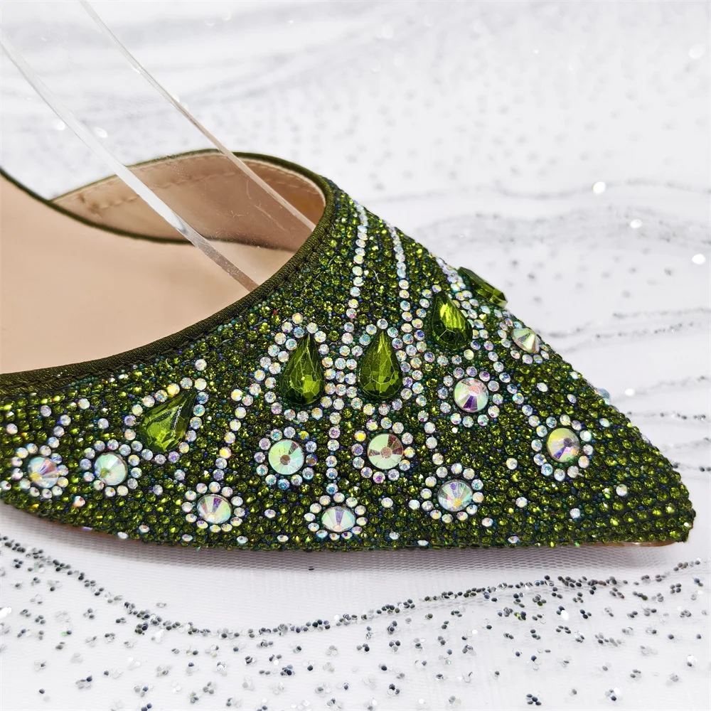 Elegant Italian Rhinestone Pointed-Toe High Heel Shoes with Matching Handbag Set - Stylish & Comfortable Women's Footwear