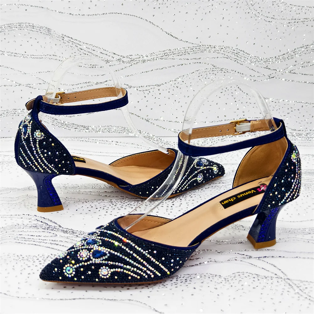 Elegant Italian Rhinestone Pointed-Toe High Heel Shoes with Matching Handbag Set - Stylish & Comfortable Women's Footwear
