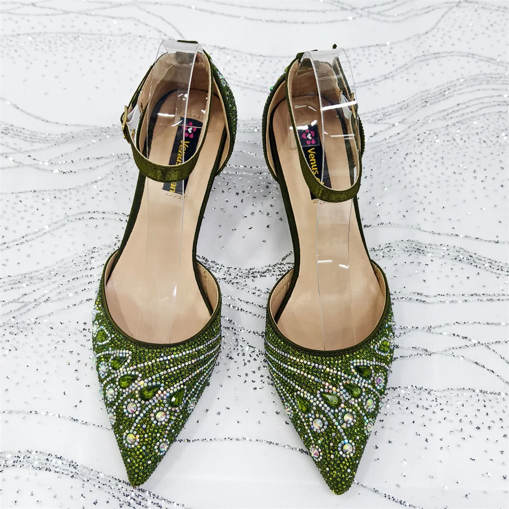Elegant Italian Rhinestone Pointed-Toe High Heel Shoes with Matching Handbag Set - Stylish & Comfortable Women's Footwear