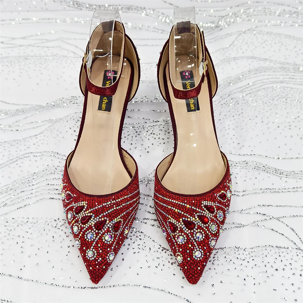 Elegant Italian Rhinestone Pointed-Toe High Heel Shoes with Matching Handbag Set - Stylish & Comfortable Women's Footwear