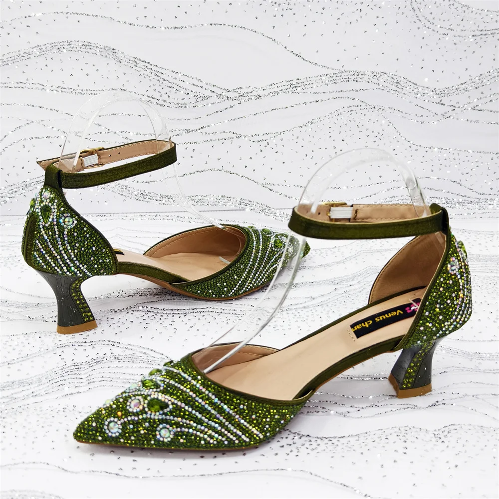 Elegant Italian Rhinestone Pointed-Toe High Heel Shoes with Matching Handbag Set - Stylish & Comfortable Women's Footwear