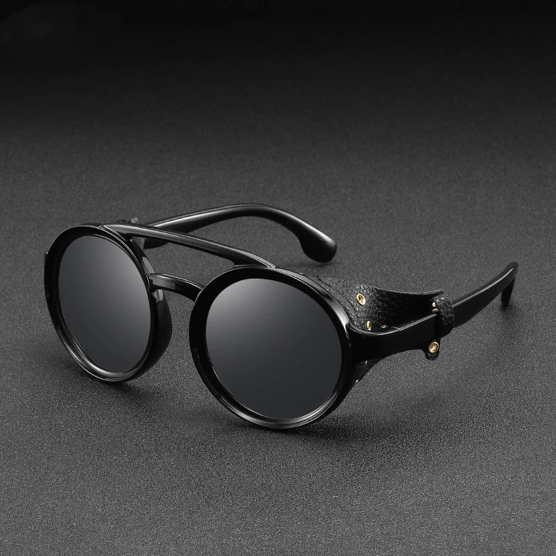 Retro Sunglasses Men Women Leather Round Glasses Vintage Goggles Anti Wind Outdoors Sports Sun Glasses UV400