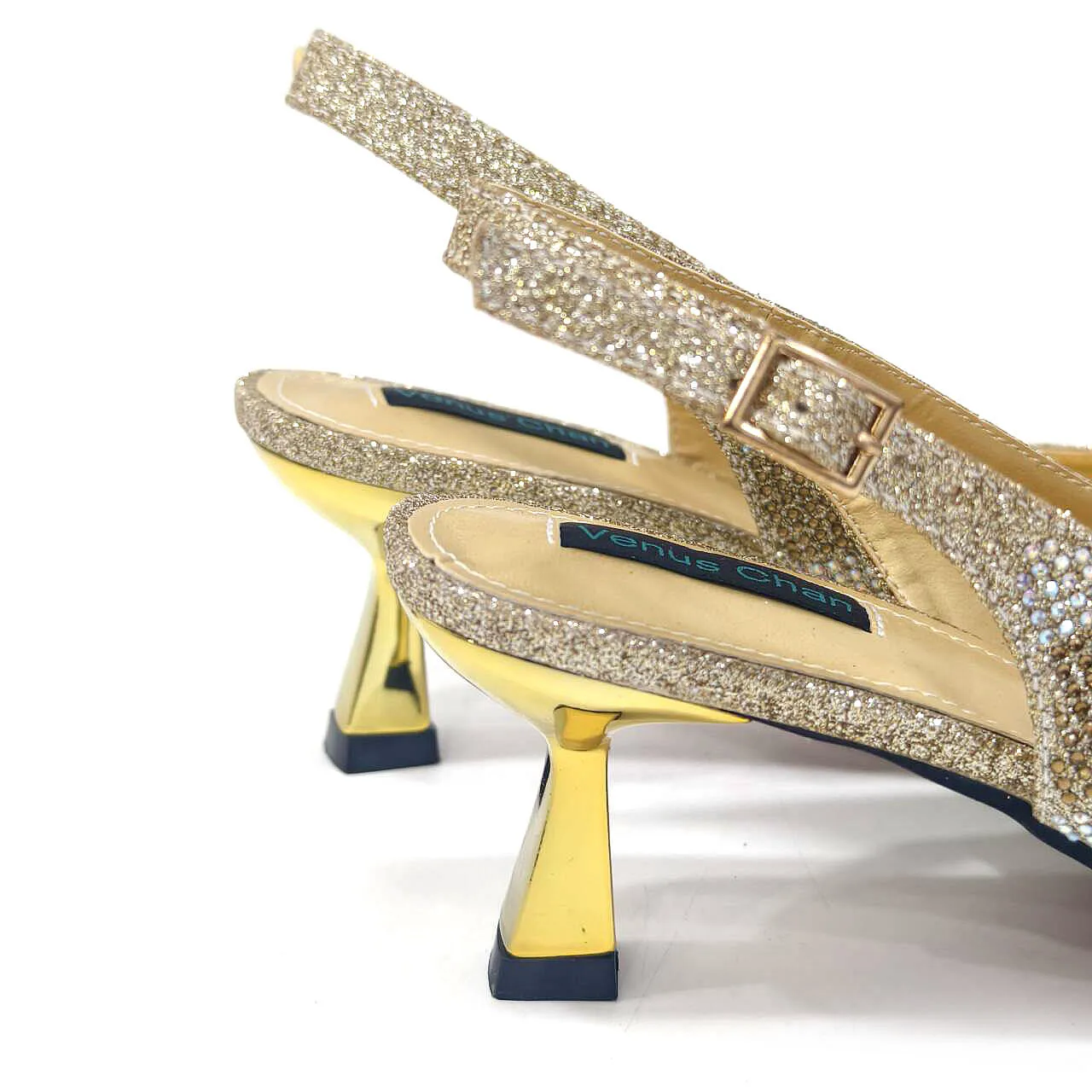Venus Chan Italian Shoes and Bags Matching Set 2024 Silver Color Rhinestone Fashion High Heels for Women Pointed Toe Pumps