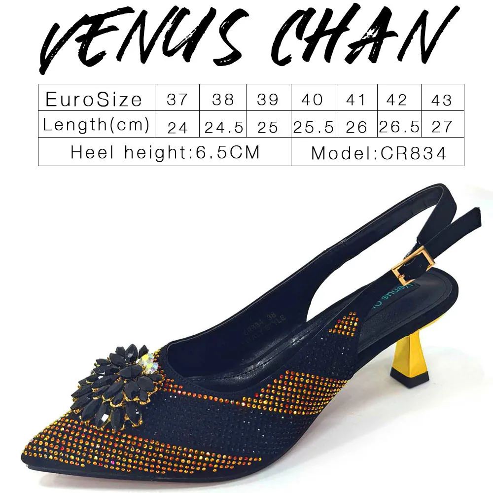 Venus Chan Italian Shoes and Bags Matching Set 2024 Silver Color Rhinestone Fashion High Heels for Women Pointed Toe Pumps