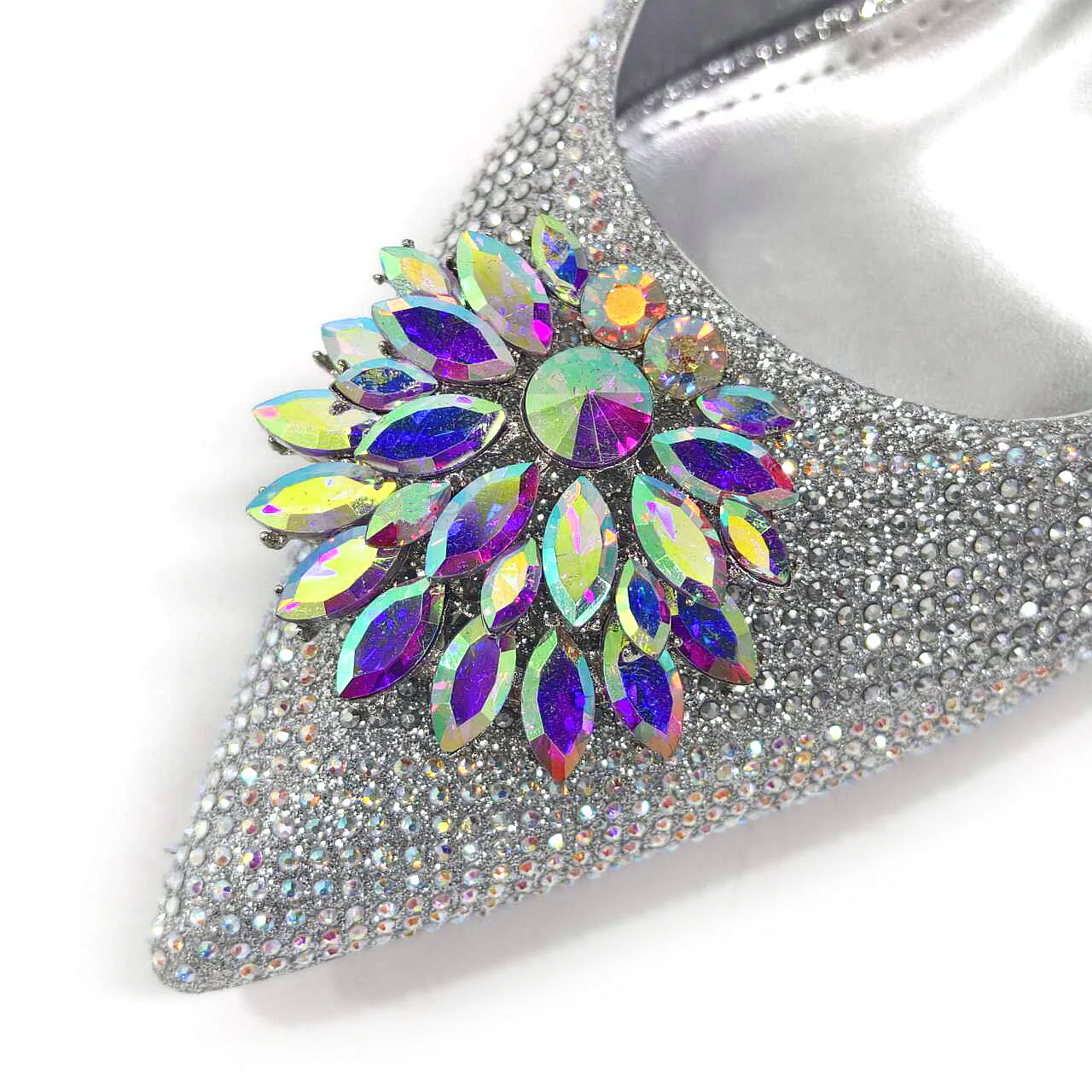 Venus Chan Italian Shoes and Bags Matching Set 2024 Silver Color Rhinestone Fashion High Heels for Women Pointed Toe Pumps