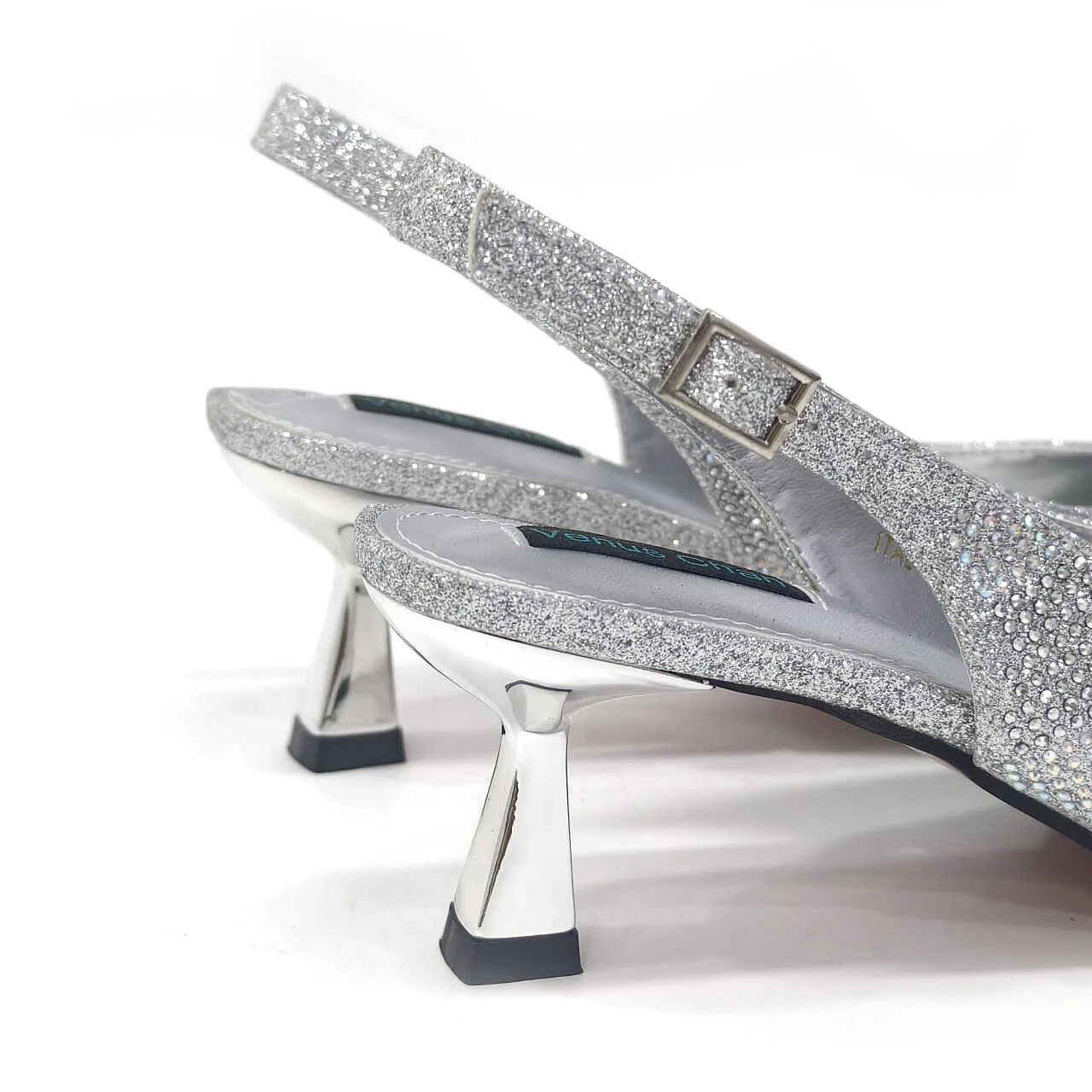 Venus Chan Italian Shoes and Bags Matching Set 2024 Silver Color Rhinestone Fashion High Heels for Women Pointed Toe Pumps