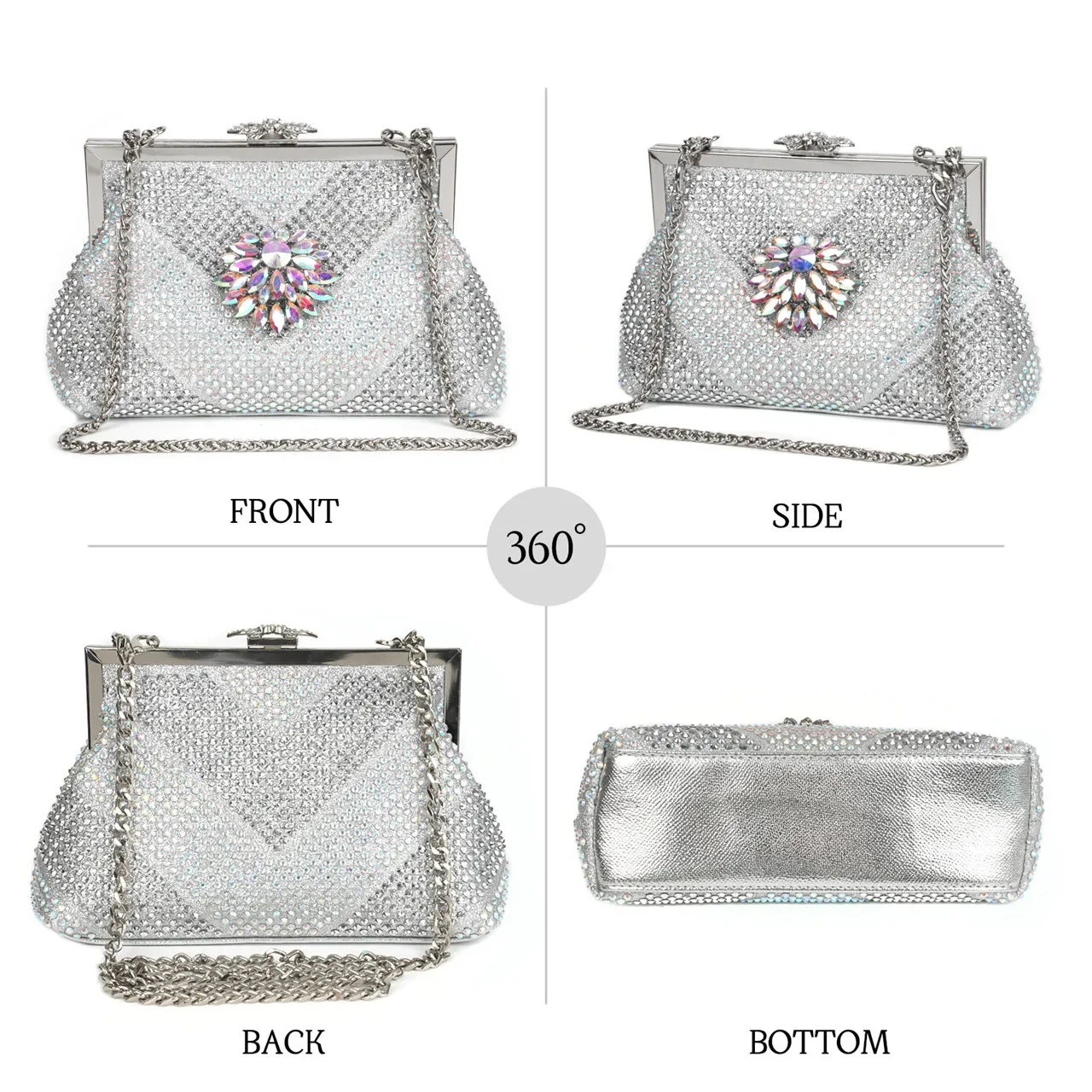 Venus Chan Italian Shoes and Bags Matching Set 2024 Silver Color Rhinestone Fashion High Heels for Women Pointed Toe Pumps