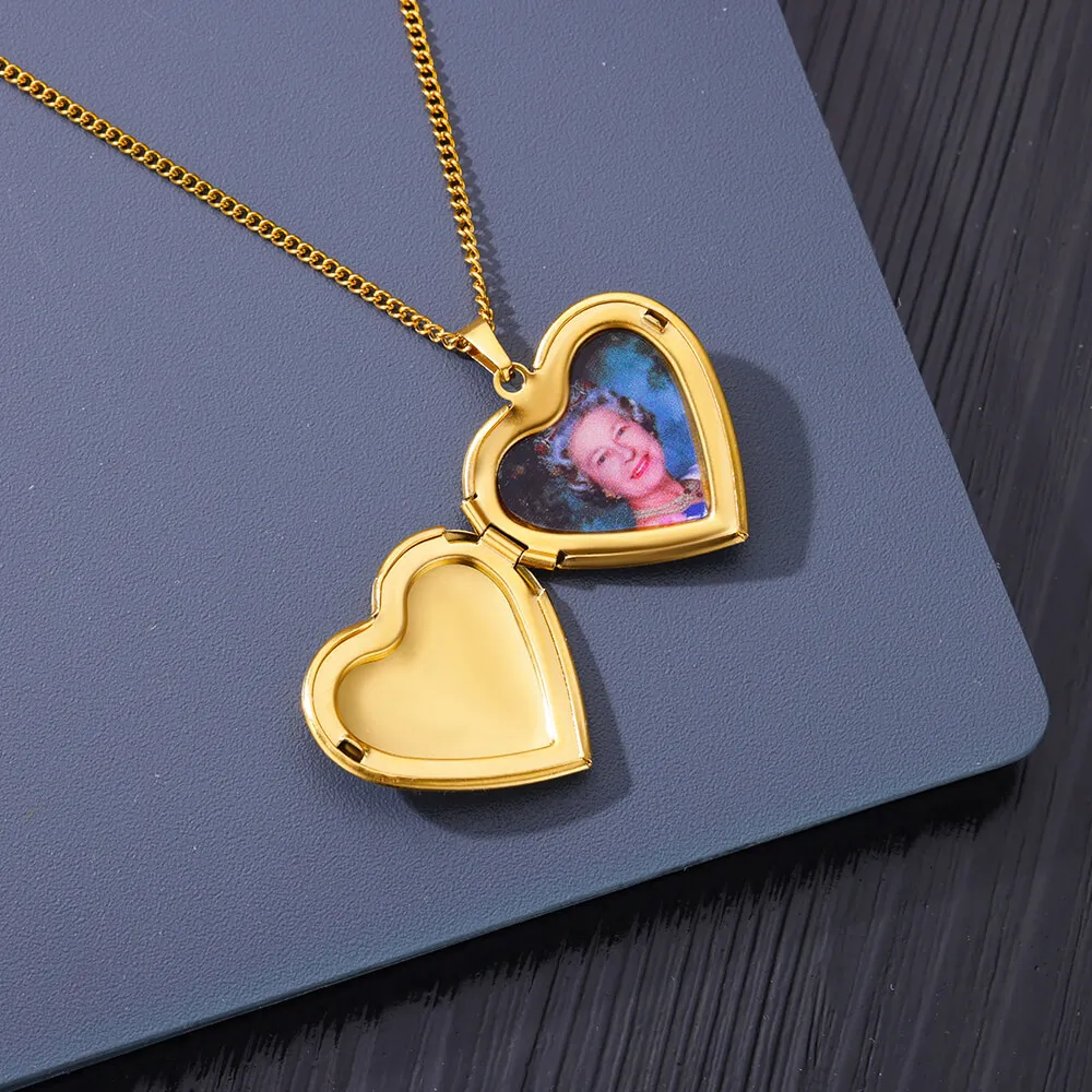 Stainless Steel Custom Photo Heart Locket Necklace for Woman Personalized Family Friends Picture Pendant Memorial Jewelry Gifts
