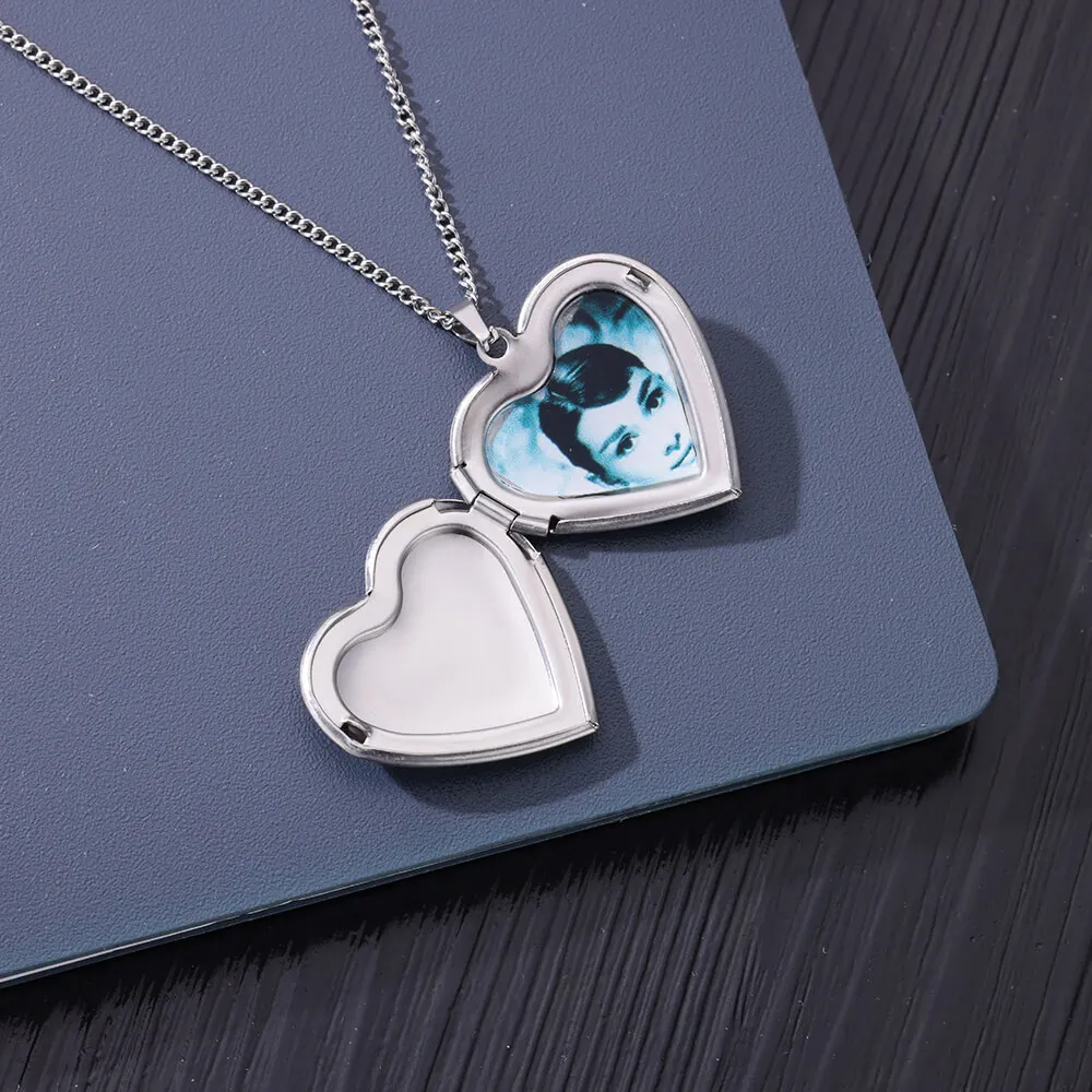 Stainless Steel Custom Photo Heart Locket Necklace for Woman Personalized Family Friends Picture Pendant Memorial Jewelry Gifts