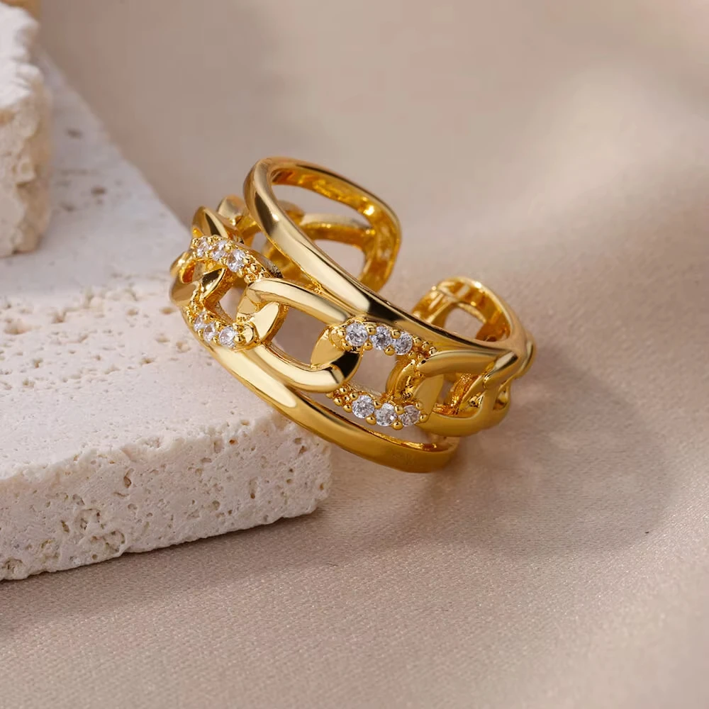 Gold Color Stainless Steel Colored Imitation jade heart-Shaped Opening Ring For Women Adjustable Charm Finger Ring Jewelry Gift