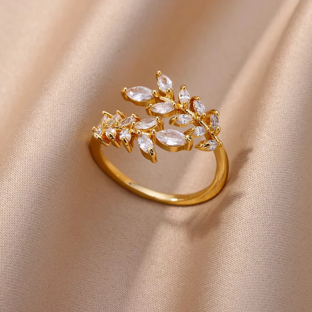 Gold Color Stainless Steel Colored Imitation jade heart-Shaped Opening Ring For Women Adjustable Charm Finger Ring Jewelry Gift