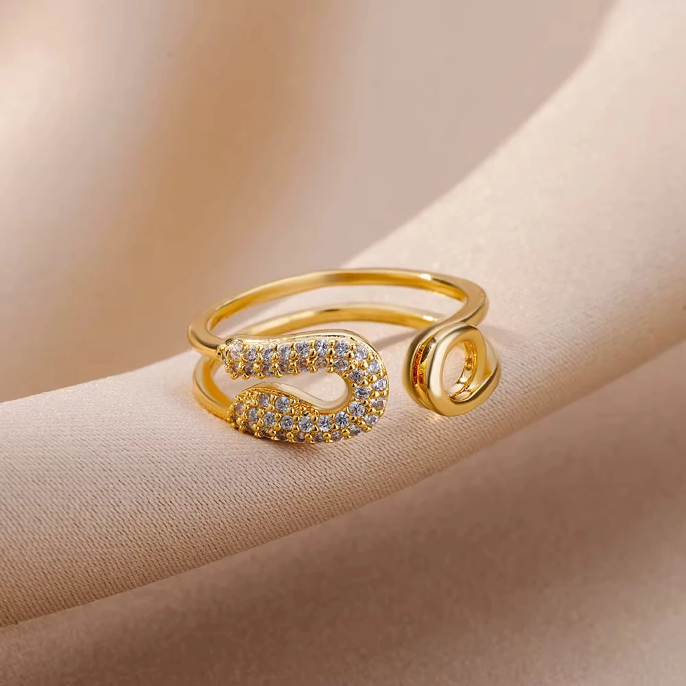 Gold Color Stainless Steel Colored Imitation jade heart-Shaped Opening Ring For Women Adjustable Charm Finger Ring Jewelry Gift