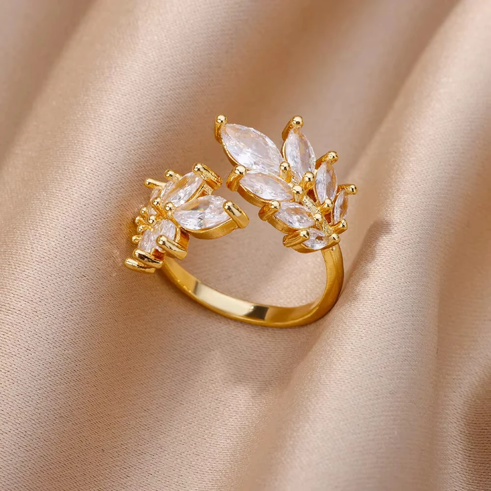 Gold Color Stainless Steel Colored Imitation jade heart-Shaped Opening Ring For Women Adjustable Charm Finger Ring Jewelry Gift