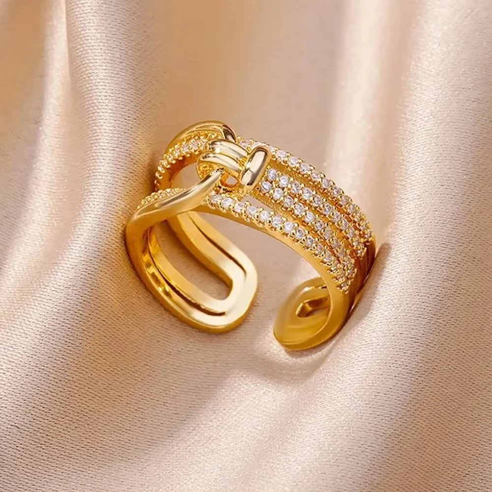 Gold Color Stainless Steel Colored Imitation jade heart-Shaped Opening Ring For Women Adjustable Charm Finger Ring Jewelry Gift