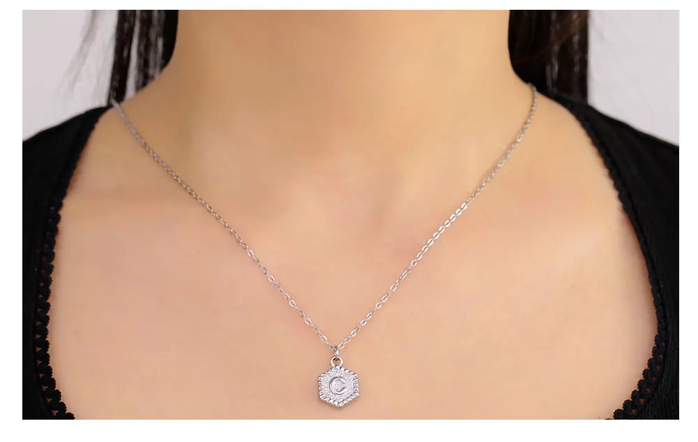 Cazador Gold Color Initial Letter Hexagon Pendant Necklaces for Women Stainless Steel A-Z Choker Chain Jewelry Birthday Gifts