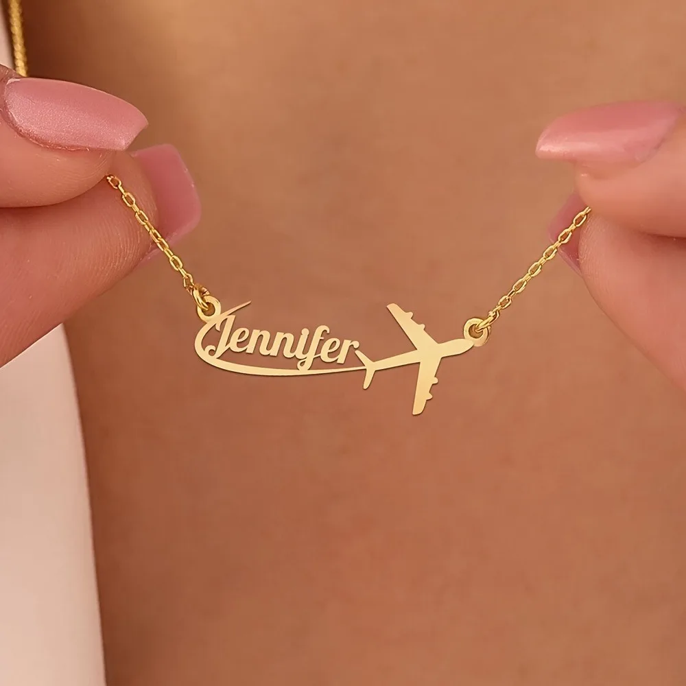 Custom Personalization Stainless Steel Aircraft Name Necklace Pendant With Airplane Jewelry The Ideal Gift Mother's Day Gift