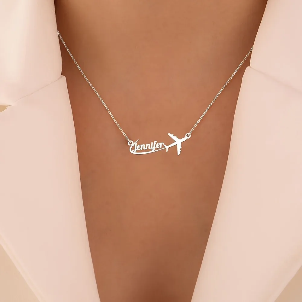Custom Personalization Stainless Steel Aircraft Name Necklace Pendant With Airplane Jewelry The Ideal Gift Mother's Day Gift