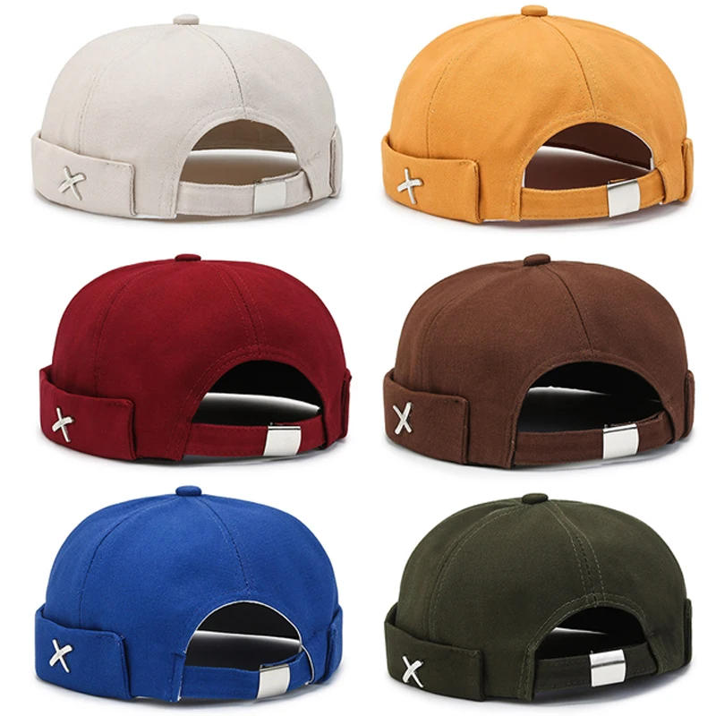 Vintage Men's Summer Cotton Brimless Skullies Cap Solid Color Street Portable Docker Hats Multipurpose Beanie Hat Hip Hop Hats