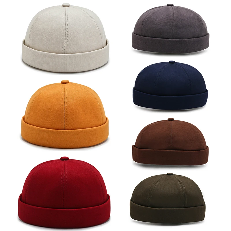Vintage Men's Summer Cotton Brimless Skullies Cap Solid Color Street Portable Docker Hats Multipurpose Beanie Hat Hip Hop Hats