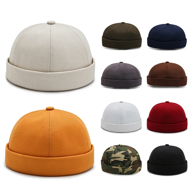 Vintage Men's Summer Cotton Brimless Skullies Cap Solid Color Street Portable Docker Hats Multipurpose Beanie Hat Hip Hop Hats