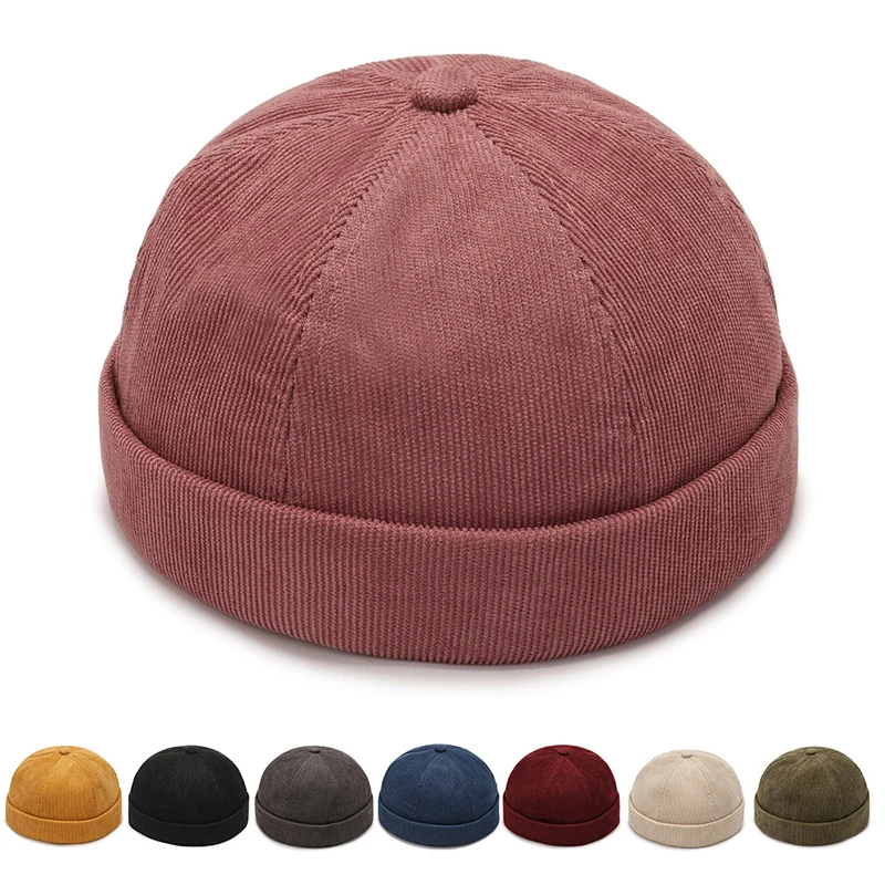 Vintage Men's Summer Cotton Brimless Skullies Cap Solid Color Street Portable Docker Hats Multipurpose Beanie Hat Hip Hop Hats