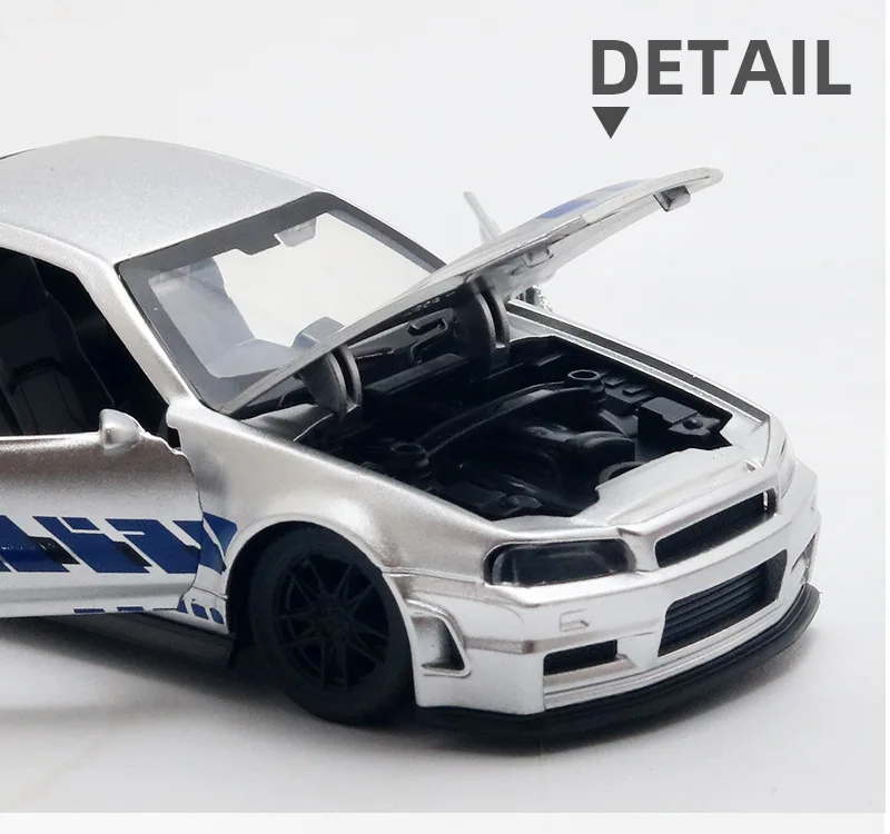 1:36 NISSAN GTR & RX7 MX5 Openable Doors Pull Back Toy, Painted Vehicle Collectible Ornament, Ideal Birthday Gift for Kids