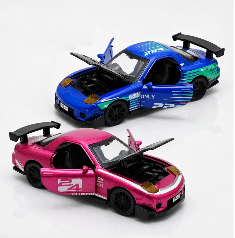 1:36 NISSAN GTR & RX7 MX5 Openable Doors Pull Back Toy, Painted Vehicle Collectible Ornament, Ideal Birthday Gift for Kids