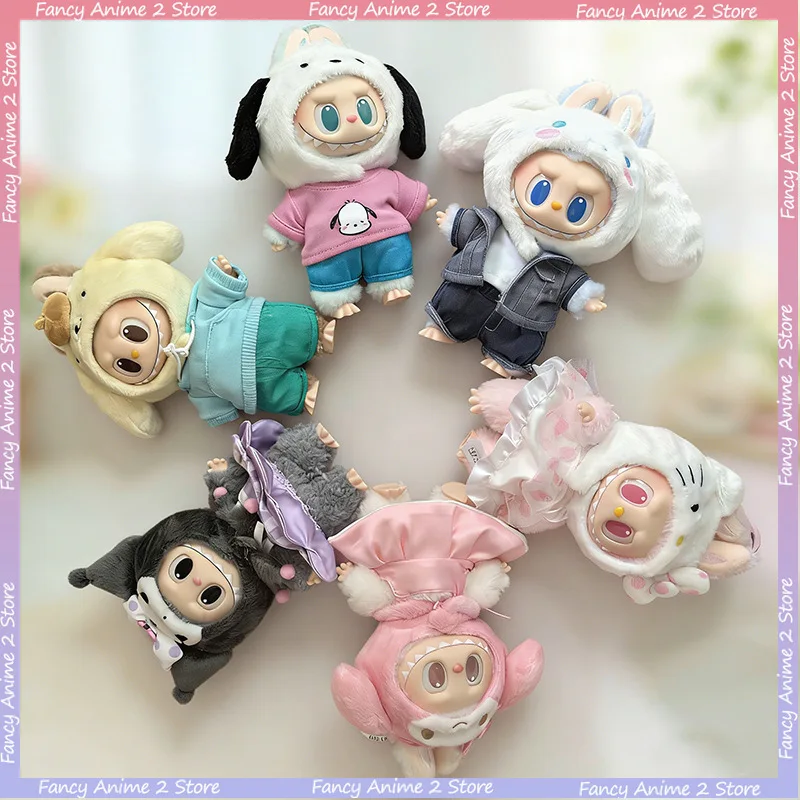 Kawaii Cartoon Anime Cosplay Clothing for 17cm Labubu Mini Plush Dolls Cute Costume Outfits Handmade Dolls Accessories Good Gift