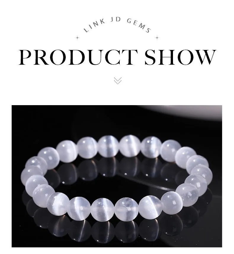JD Natural White Selenite Stone Bead Bracelet Women Men 100% Real Gypsum Round Stone 6 8 10mm Stretch Bangles Mineral Yoga Gift
