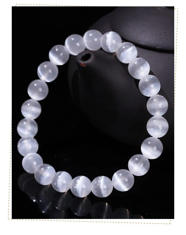 JD Natural White Selenite Stone Bead Bracelet Women Men 100% Real Gypsum Round Stone 6 8 10mm Stretch Bangles Mineral Yoga Gift