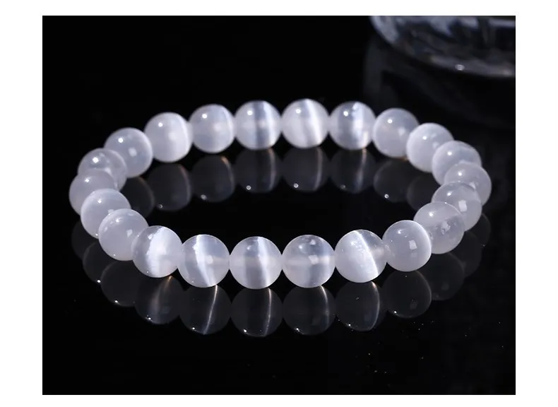 JD Natural White Selenite Stone Bead Bracelet Women Men 100% Real Gypsum Round Stone 6 8 10mm Stretch Bangles Mineral Yoga Gift