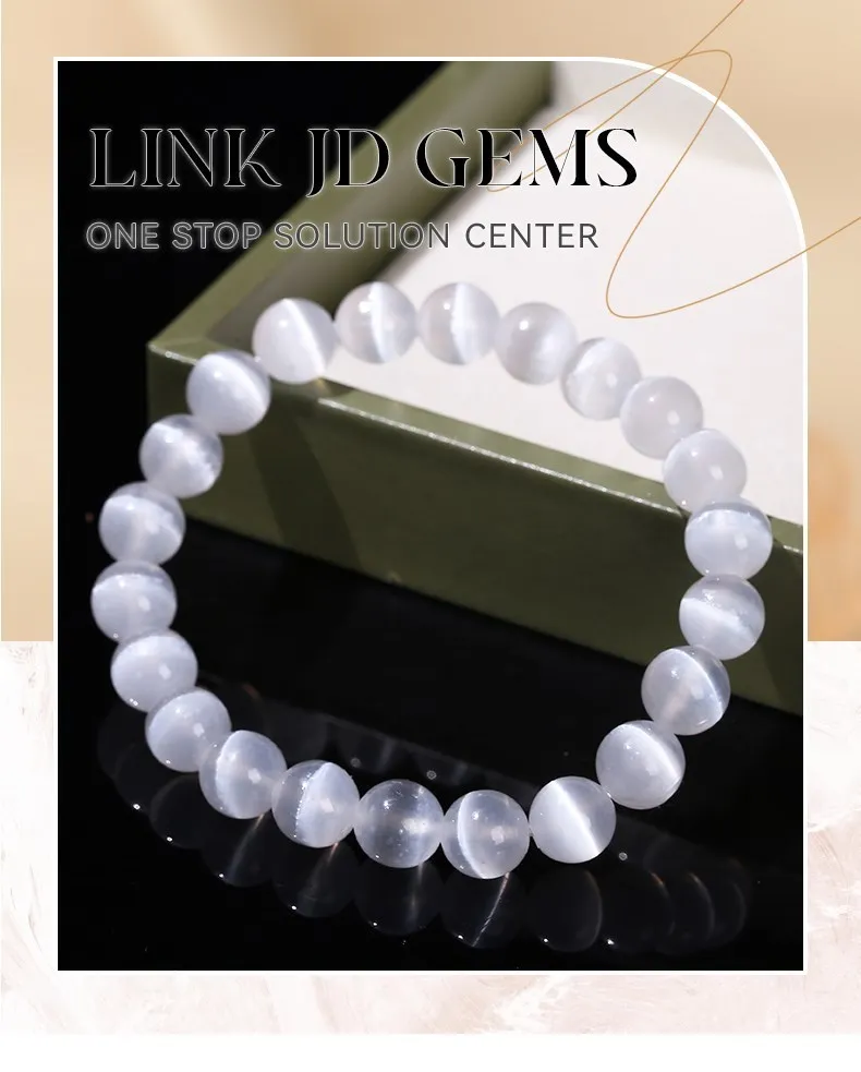 JD Natural White Selenite Stone Bead Bracelet Women Men 100% Real Gypsum Round Stone 6 8 10mm Stretch Bangles Mineral Yoga Gift