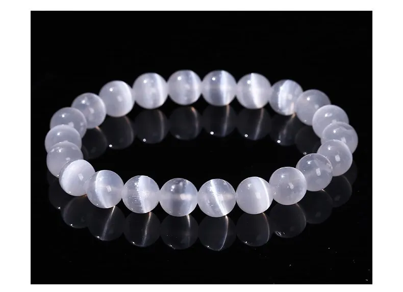 JD Natural White Selenite Stone Bead Bracelet Women Men 100% Real Gypsum Round Stone 6 8 10mm Stretch Bangles Mineral Yoga Gift