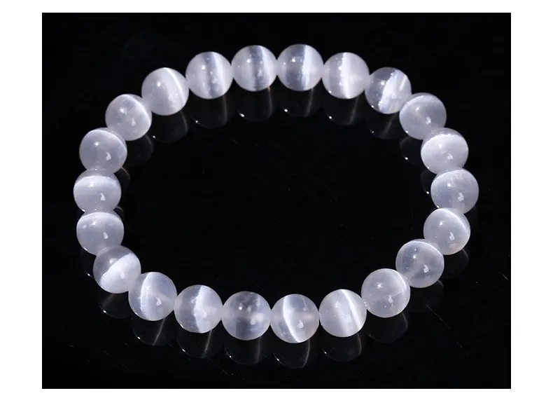 JD Natural White Selenite Stone Bead Bracelet Women Men 100% Real Gypsum Round Stone 6 8 10mm Stretch Bangles Mineral Yoga Gift