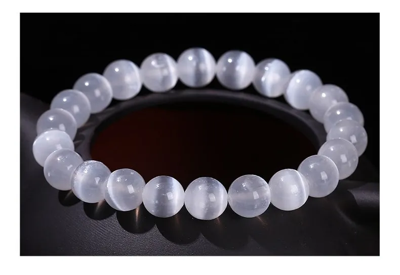 JD Natural White Selenite Stone Bead Bracelet Women Men 100% Real Gypsum Round Stone 6 8 10mm Stretch Bangles Mineral Yoga Gift