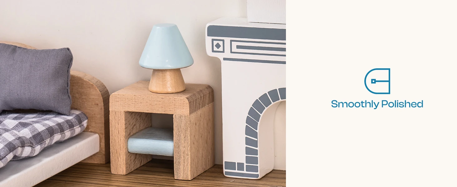 Robud Wooden Dollhouse 6 Rooms 29 Realistic Accessories 4-6" Dolls Nordic Style Kids & Toddlers Gift Ages 3+