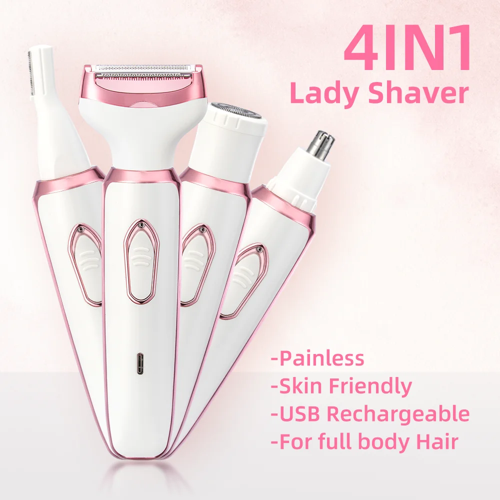 4 In 1 Electric Lady Shaver, Body Hair Removal Epilator, Painless Cordless Trimmer Razor, Gifts For Women