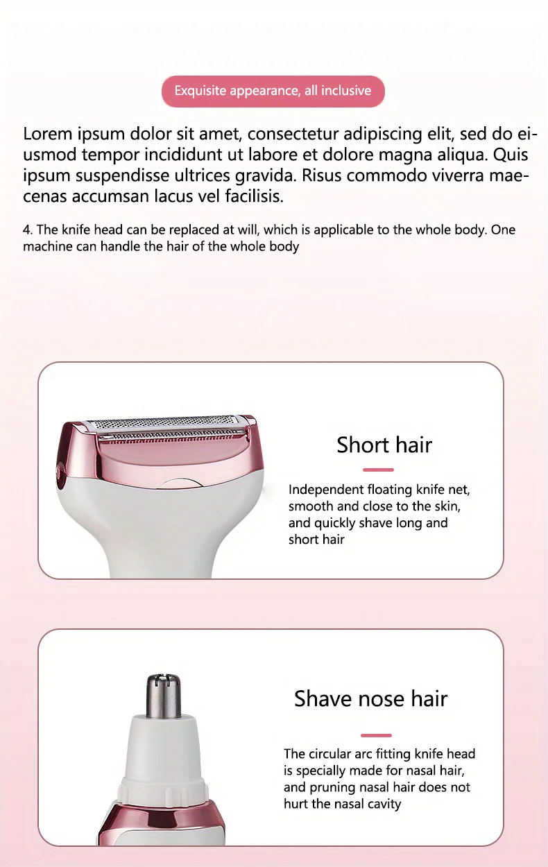 4 In 1 Electric Lady Shaver, Body Hair Removal Epilator, Painless Cordless Trimmer Razor, Gifts For Women