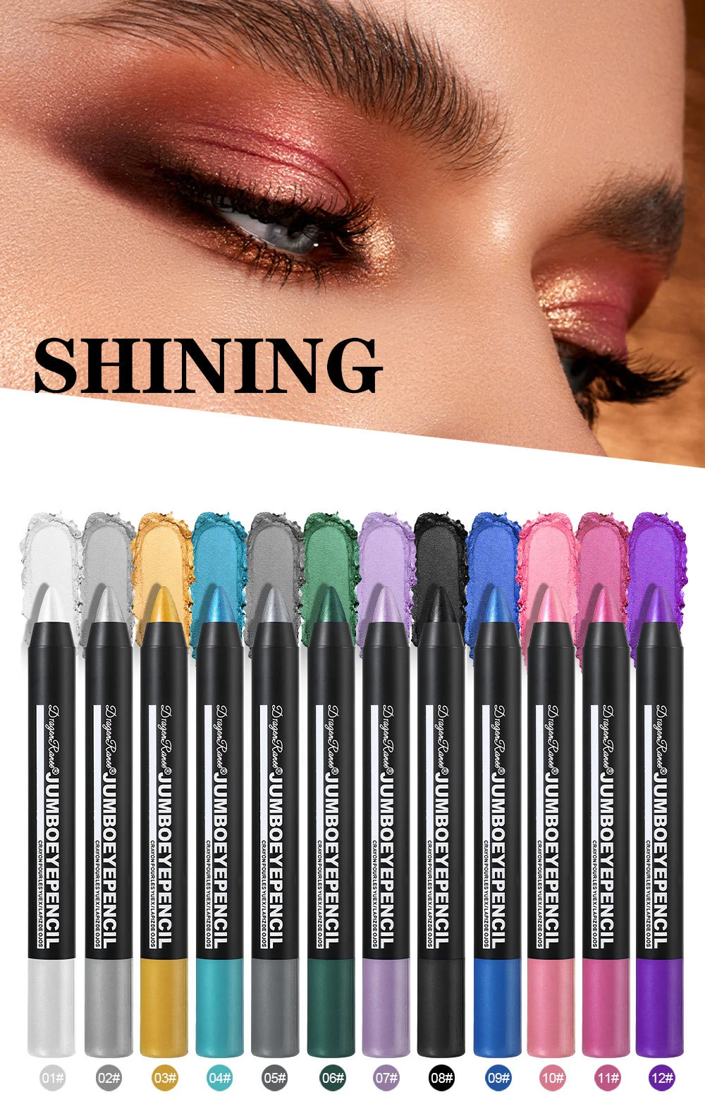 Smoky Dark Green Eyeshadow Pencil Stick Waterproof Pearlescent 12 Colors Metallic Glitter Eye Shadow Highlighter Pen Makeup Tool