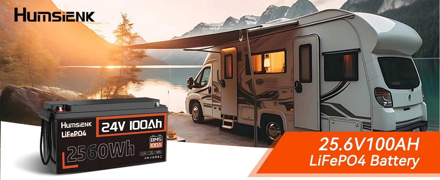 Humsienk 24V 100Ah LiFePO4 Battery 15000 Cycle 100A BMS UP 2560W For RV, Camper, Solar, Marine, Off-Grid,2-year warranty,UL 1973