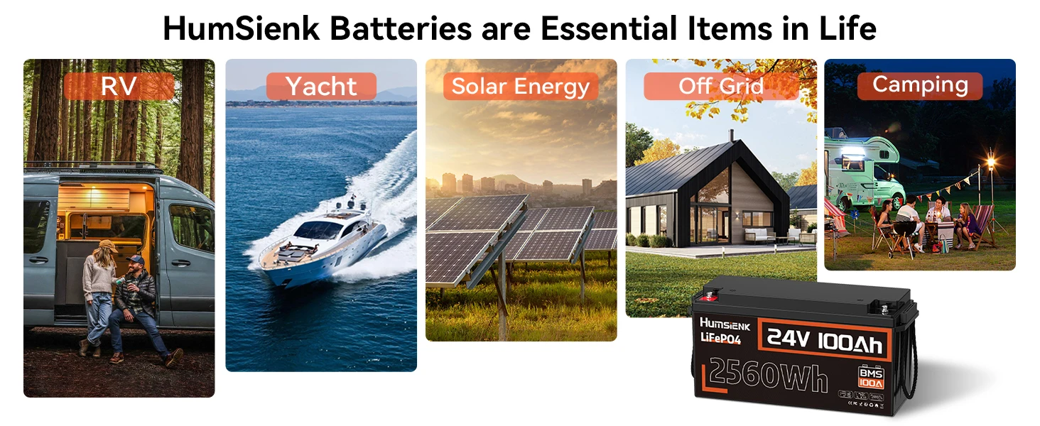 Humsienk 24V 100Ah LiFePO4 Battery 15000 Cycle 100A BMS UP 2560W For RV, Camper, Solar, Marine, Off-Grid,2-year warranty,UL 1973