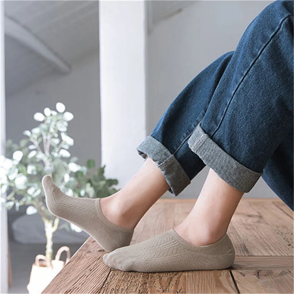 10 Pieces=5 Pairs Twists Cotton Tube Socks for Men Short Boat Socks Invisible Summer Thin Versatile Anti Odor Calcetines