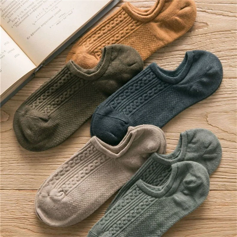 10 Pieces=5 Pairs Twists Cotton Tube Socks for Men Short Boat Socks Invisible Summer Thin Versatile Anti Odor Calcetines
