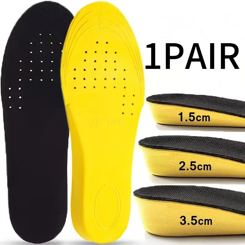 1 Pair 1.5-3.5cm Invisiable Height Increase Insoles for Women Men Heel Lift Yellow Shoes Sole Pad Shock Absorption Insoles