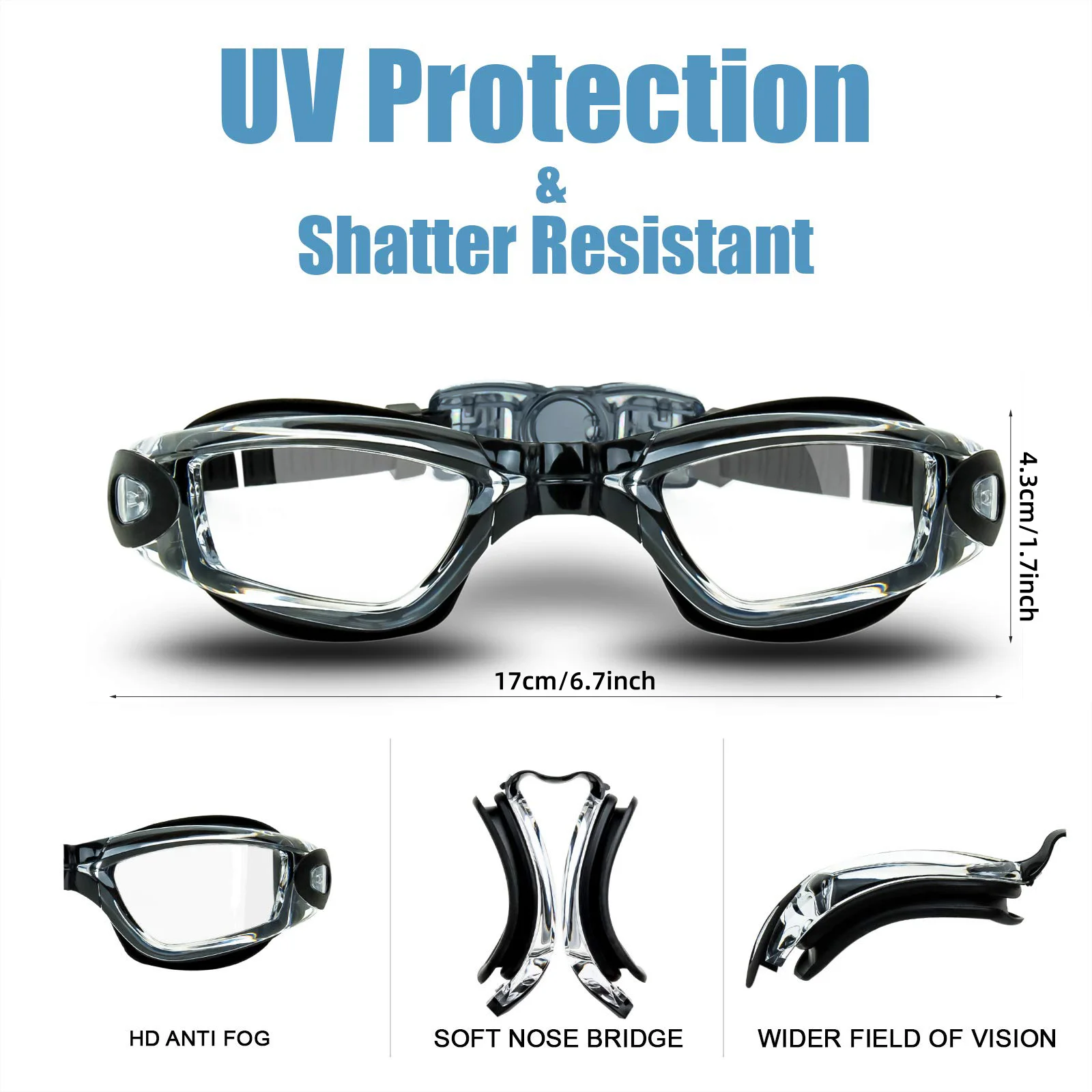 Swimming Goggles Professional Waterproof Swim Eyewear Glasses Anti-fog 100% UV Protection No Leaking For Adult Men Women Youth