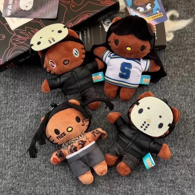 10CM kawaii Rapper Hip Hop Black Hello Kitty Plush Toys Pendant Cartoon Singer Kitty Cool Girly Soft Stuffed toy Backpack Charm