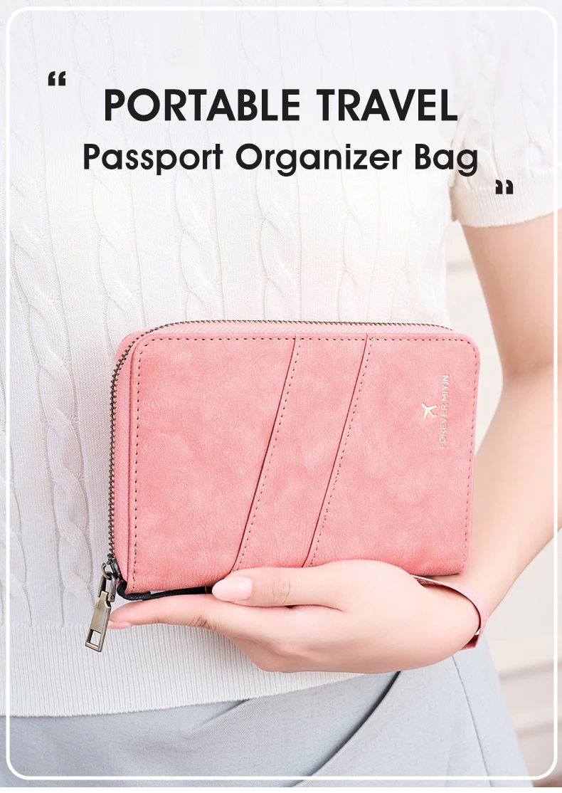Multifunctional Anti-Theft RFID Women's Passport Holder Portable Zippered Storage Bag Passport Holder with a Hidden AirTag Pocke