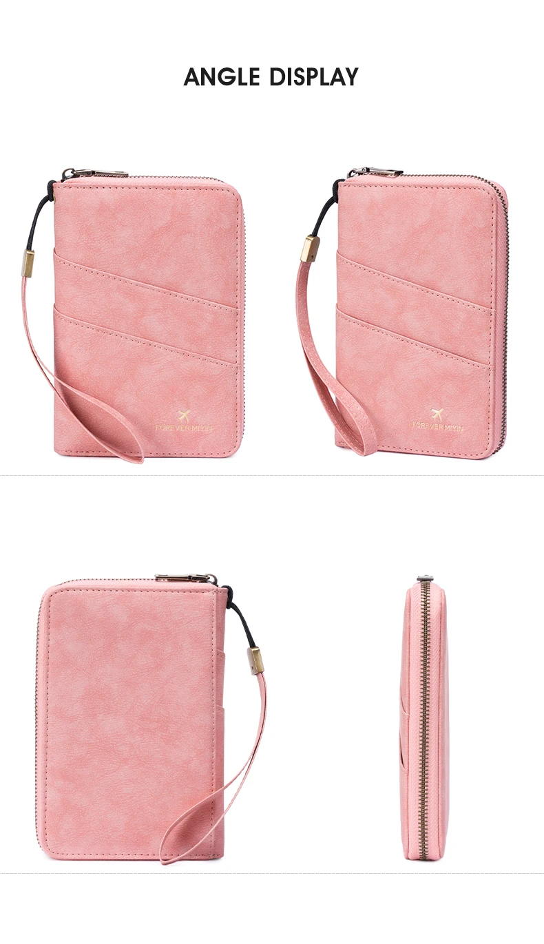 Multifunctional Anti-Theft RFID Women's Passport Holder Portable Zippered Storage Bag Passport Holder with a Hidden AirTag Pocke